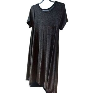 Sparkly Black & Gold Dress Short Sleeve Party Cocktail Asymmetrical‎ Hem #89C